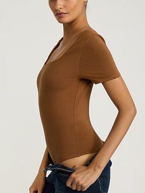 NWT Express Body Countour Fitted Square Neck Bodysuit - Brown Sz XS
